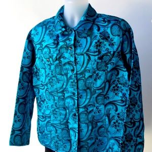 NWOT Chico’s silk and rayon button front jacket. Size 2 = 12/14.